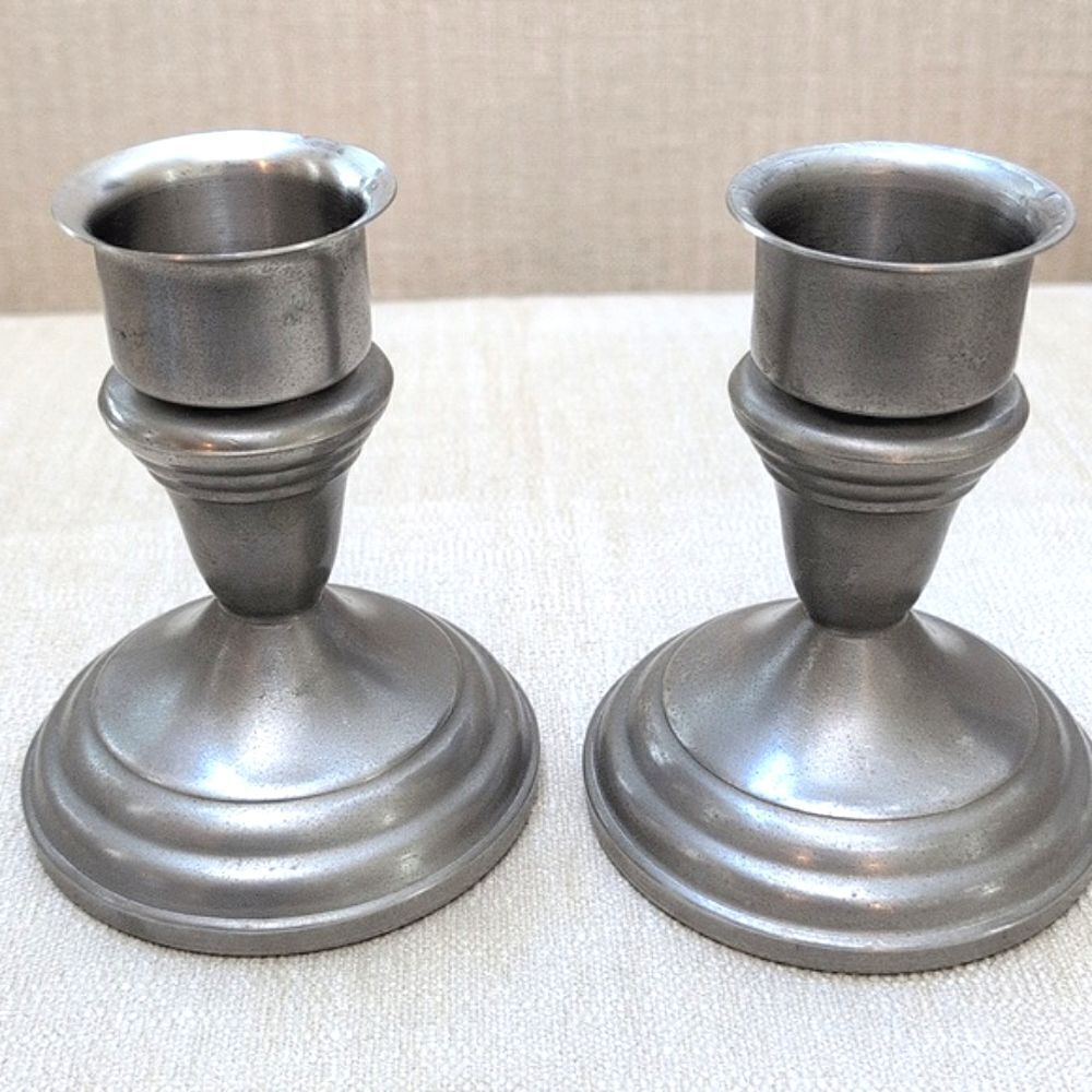 Vintage F. B. Rogers Weighted Pewterlite Candleholders with Candle Extenders